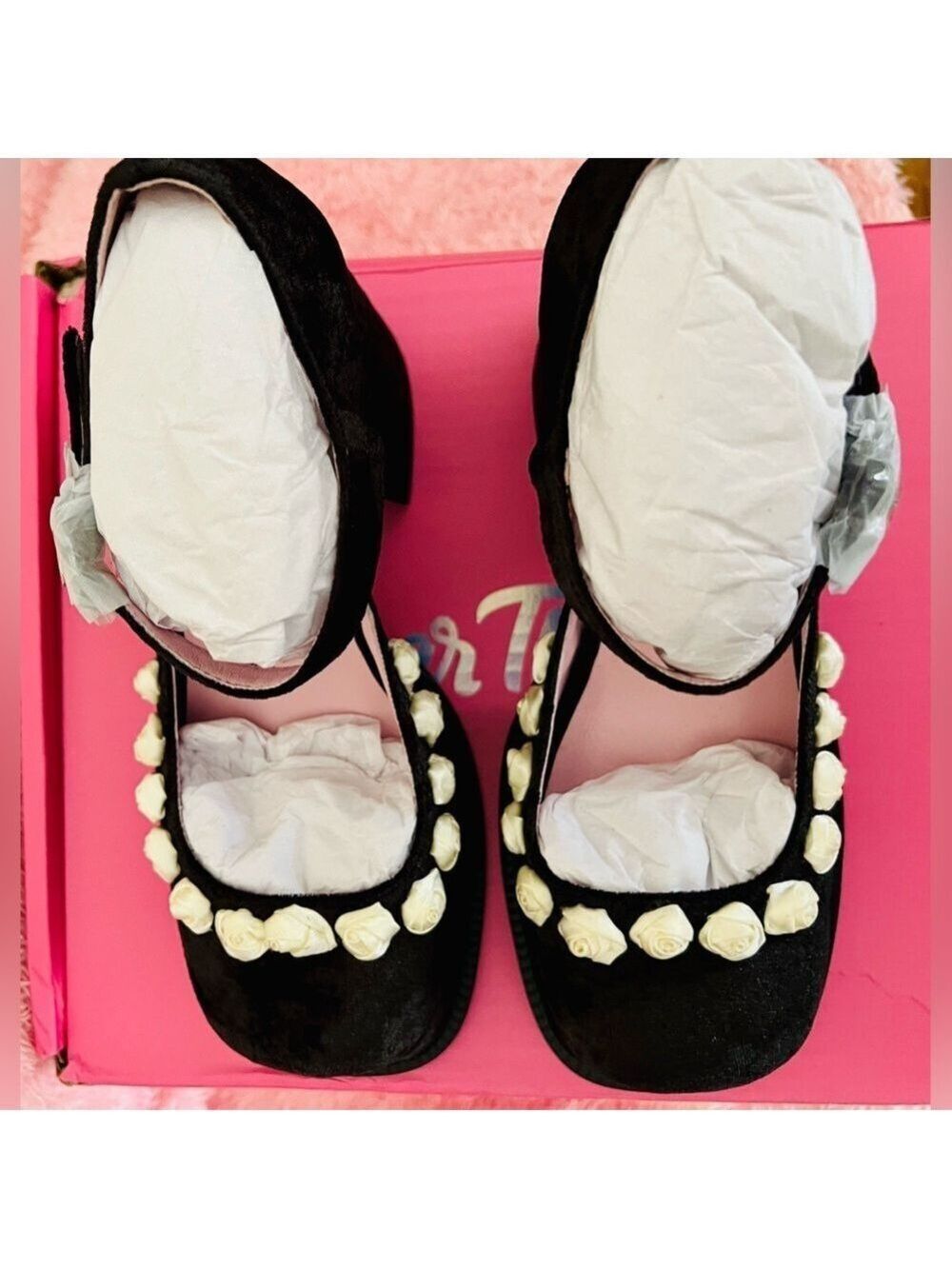 Sugar Thrillz Black Velvet Rose Platform Mary Janes - Picture 15 of 16
